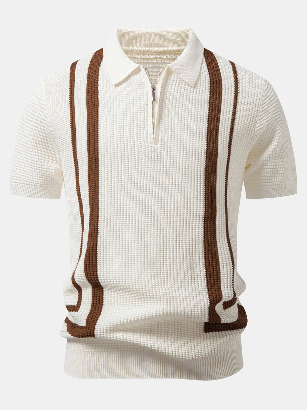 Contrast Waffle Zipper Knit Polo & Slim Fit Tapered Trousers
