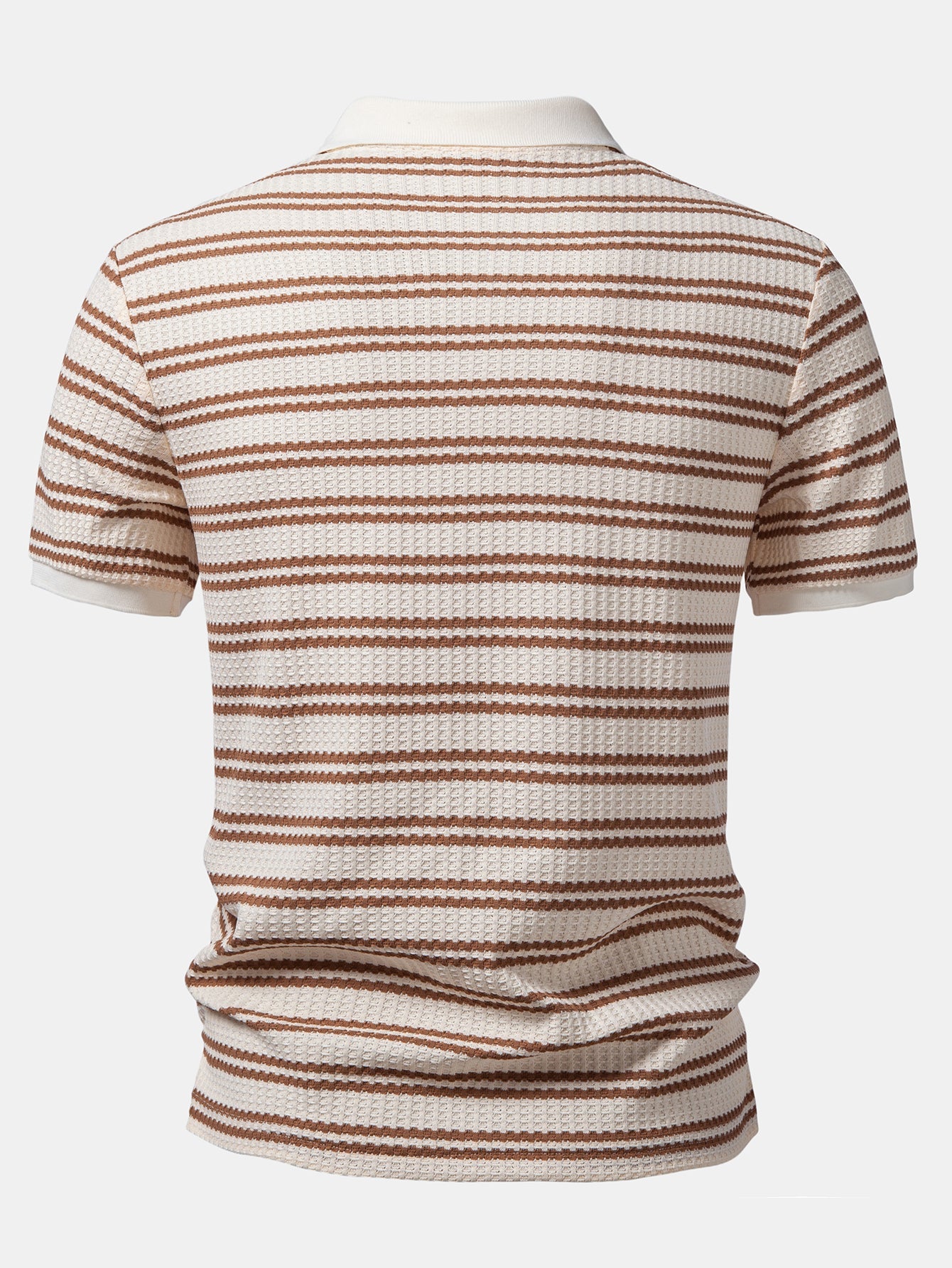 Stripe Waffle Johnny Collar Polo & Straight Leg Linen Pants