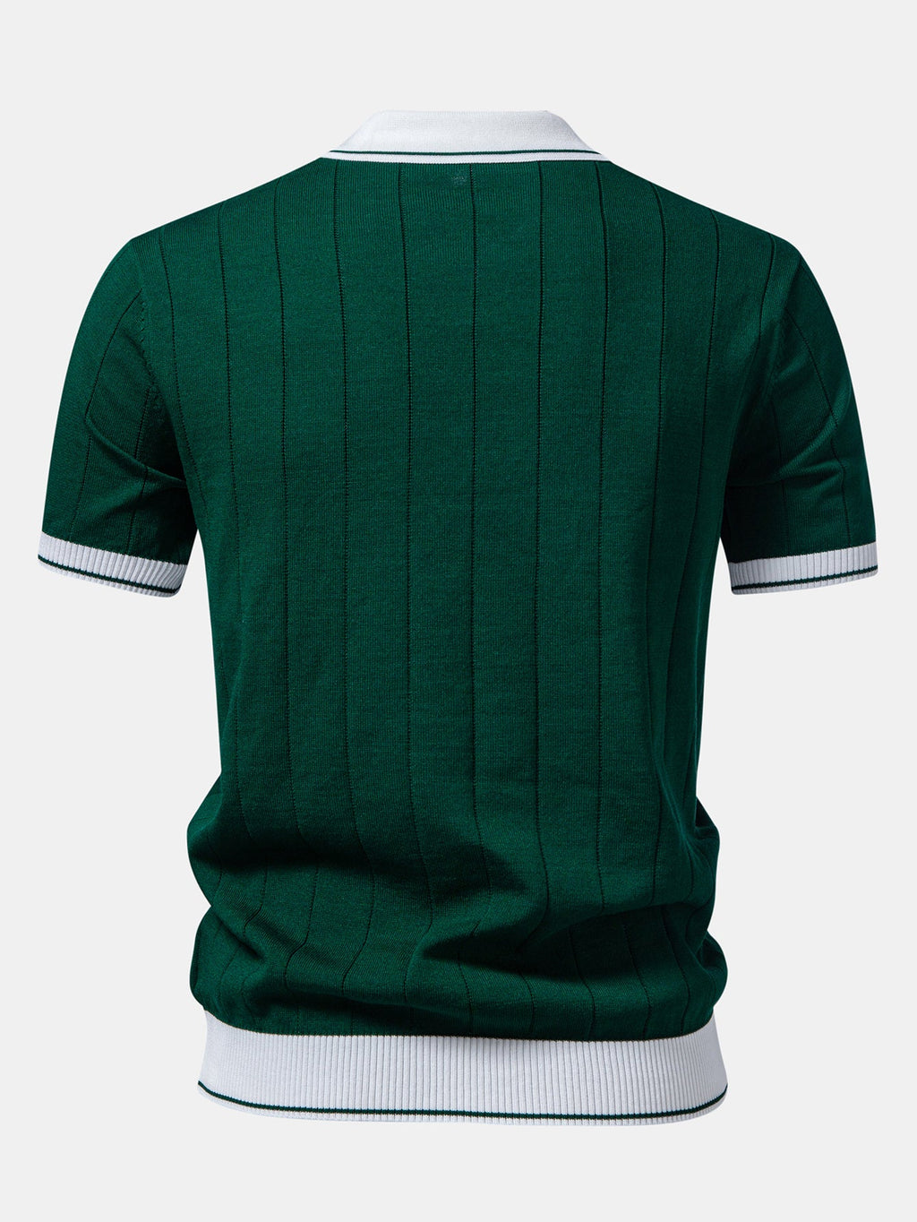 Contrast Trim Ribbed Johnny Collar Knit Polo & Elastic Waist Chino Shorts