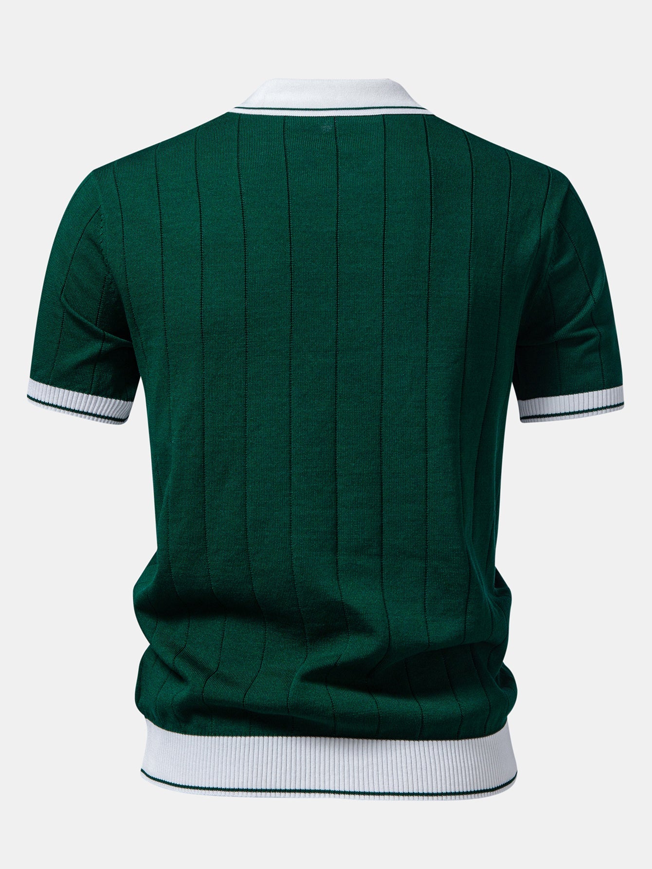 Contrast Trim Ribbed Johnny Collar Knit Polo & Elastic Waist Chino Shorts