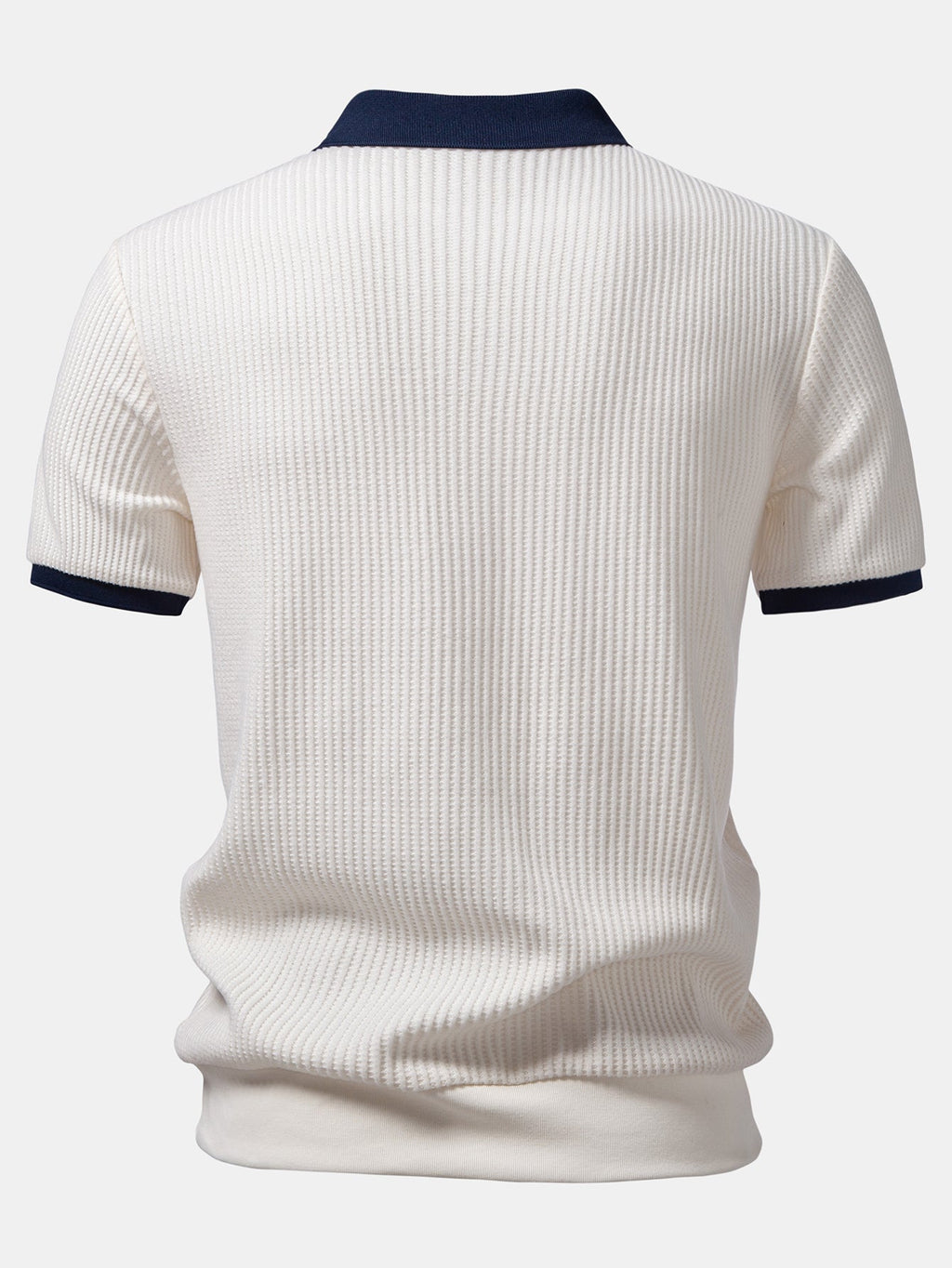 Contrast Knit Waffle Johnny Collar Polo & Drawstring Knitted Waffle Shorts