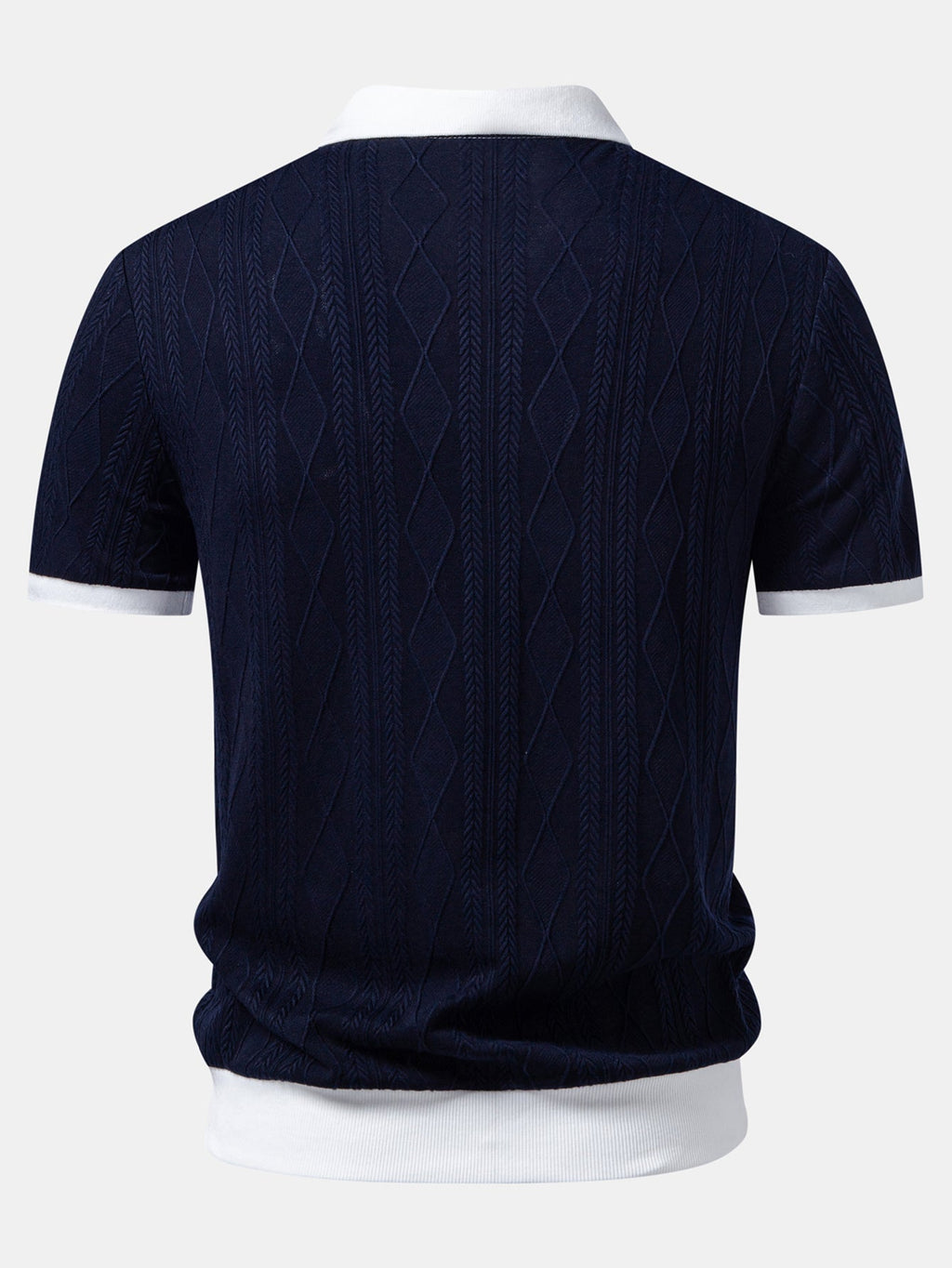 Contrast Geometry Jacquard Knit Polo & Straight Leg Ribbed Pants