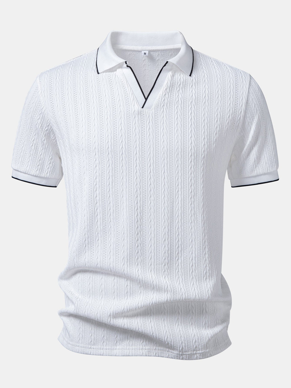 Geometric Jacquard Johnny Collar Polo & Elastic Waist Chino Shorts