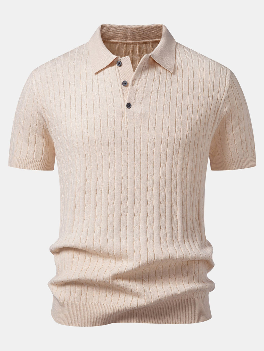 Twisted Jacquard Knit Polo & Elastic Waist Straight Leg Trousers