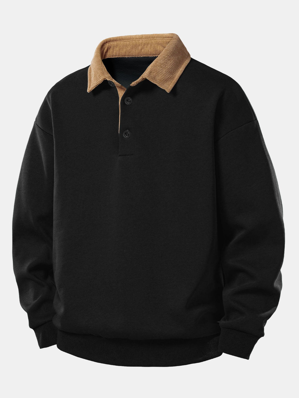Relax Fit Contrast Corduroy Polo Collar Sweatshirt & Straight Leg Corduroy Pants