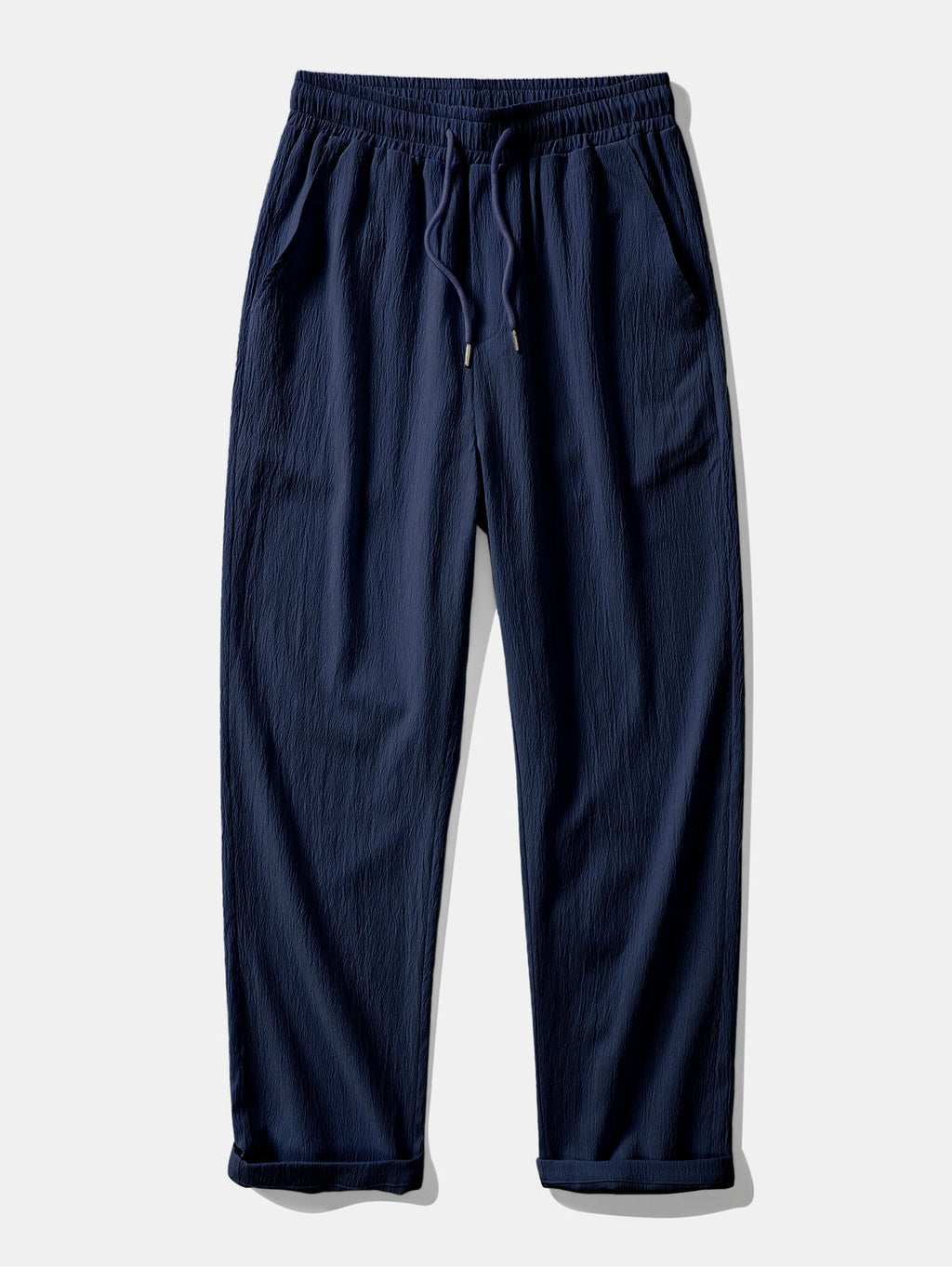 Contrast Textured Johnny Collar Knit Polo & Crinkle Textured Straight Leg Pants