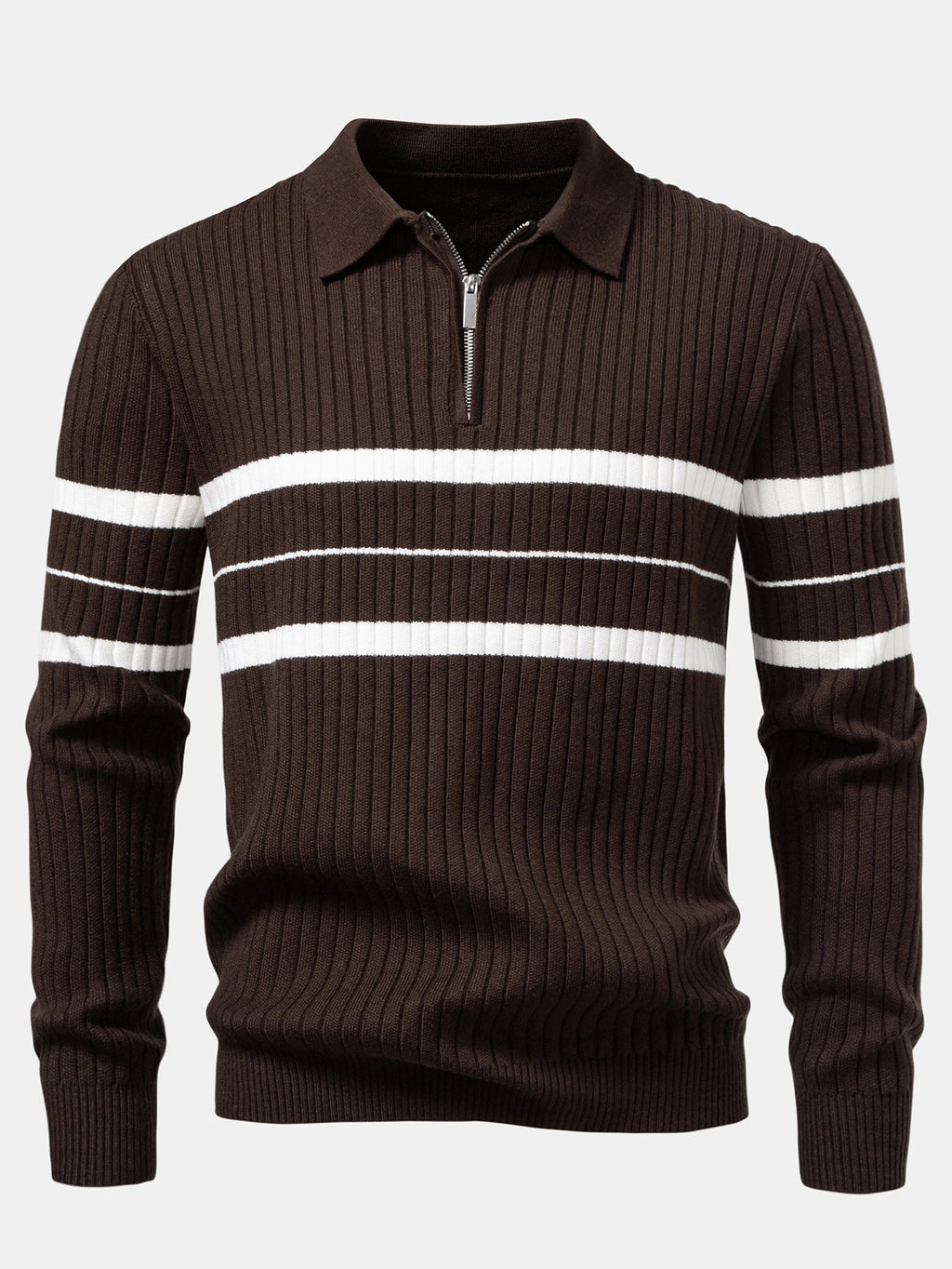 Stripe Zip Knit Ribbed Polo Shirt & Slim Fit Tapered Trousers