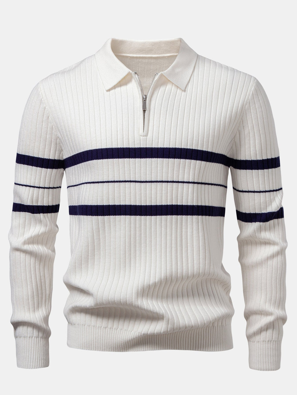 Stripe Zip Knit Ribbed Polo Shirt & Slim Fit Tapered Trousers