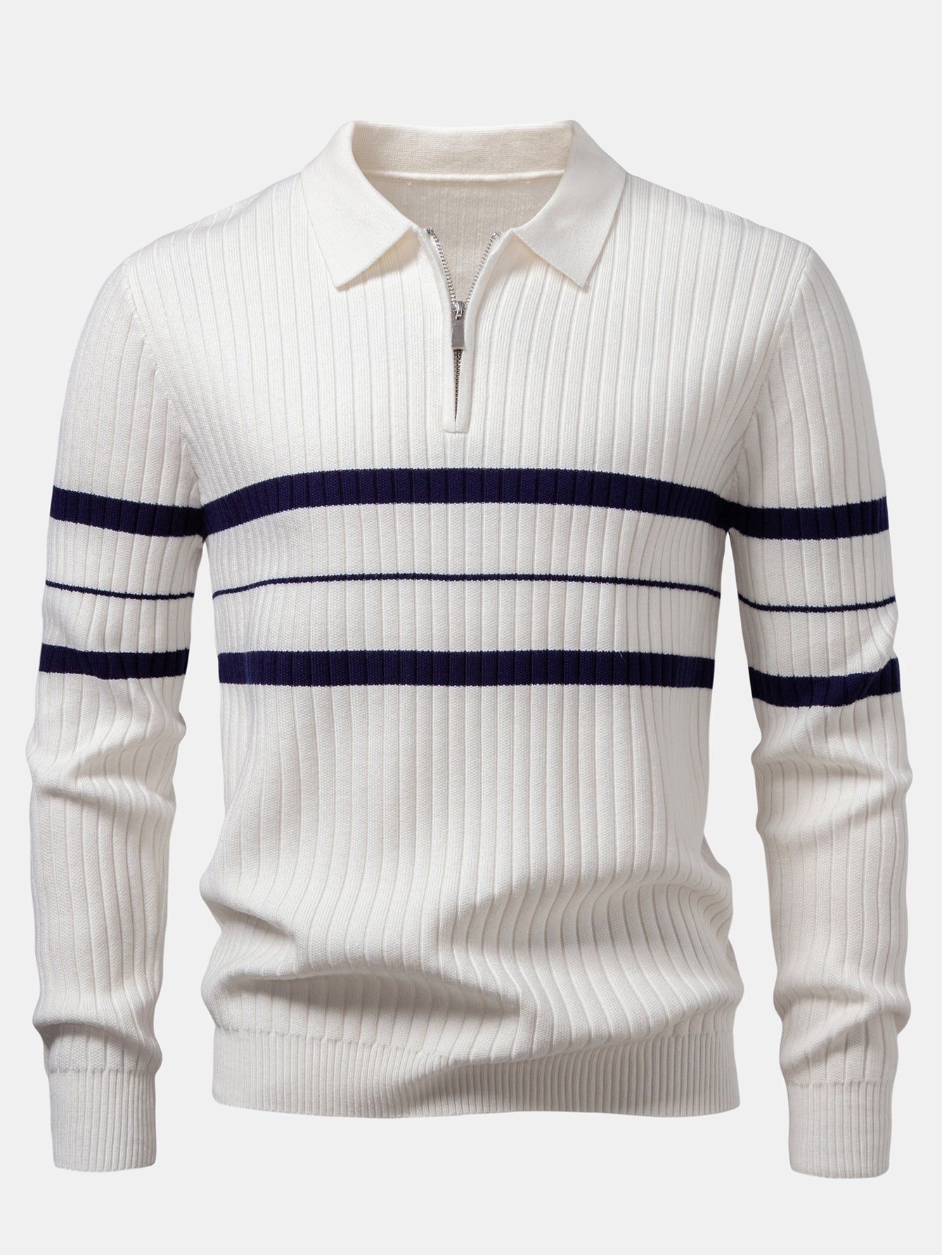 Stripe Zip Knit Ribbed Polo Shirt & Slim Fit Tapered Trousers