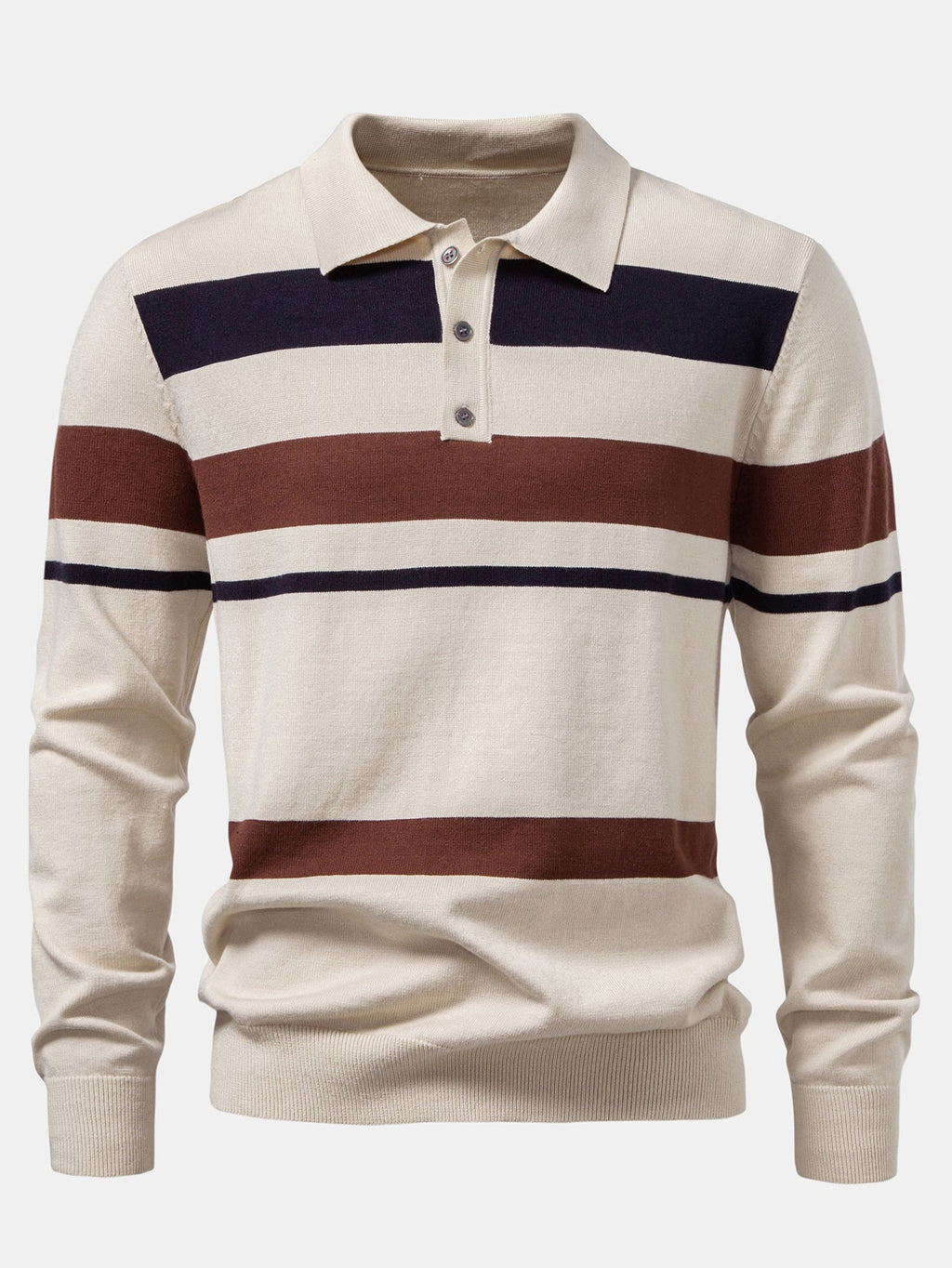 Long Sleeve Stripe Knit Polo Shirt & Slim Fit Tapered Trousers