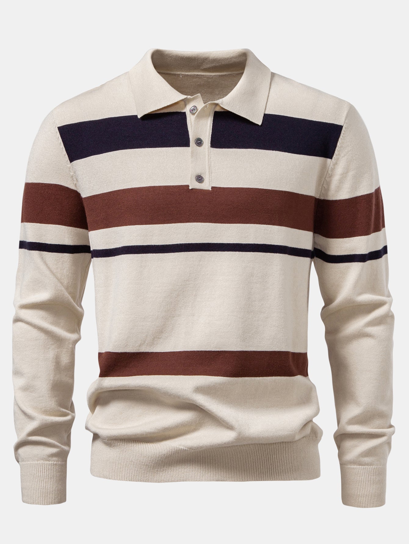 Long Sleeve Stripe Knit Polo Shirt & Slim Fit Tapered Trousers