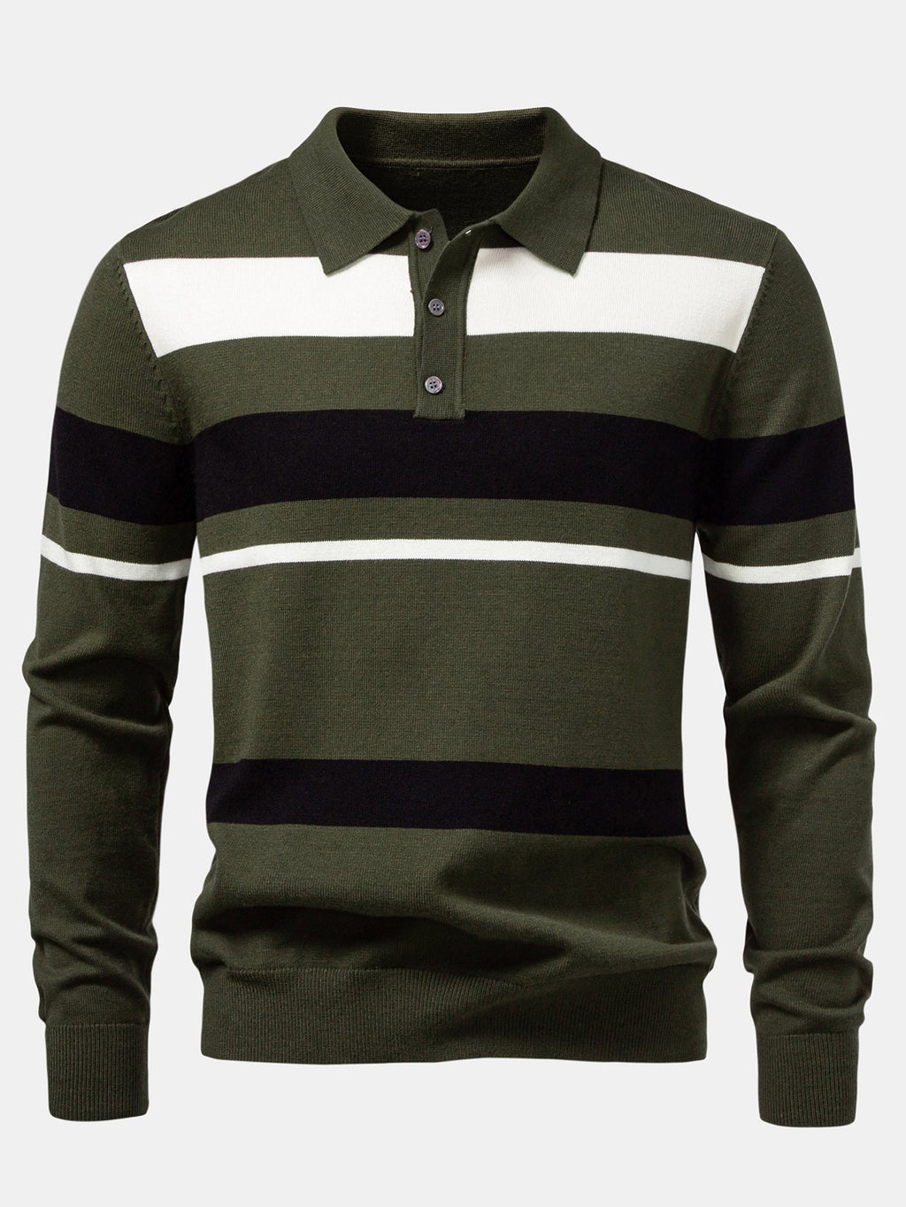 Long Sleeve Stripe Knit Polo Shirt & Slim Fit Tapered Trousers