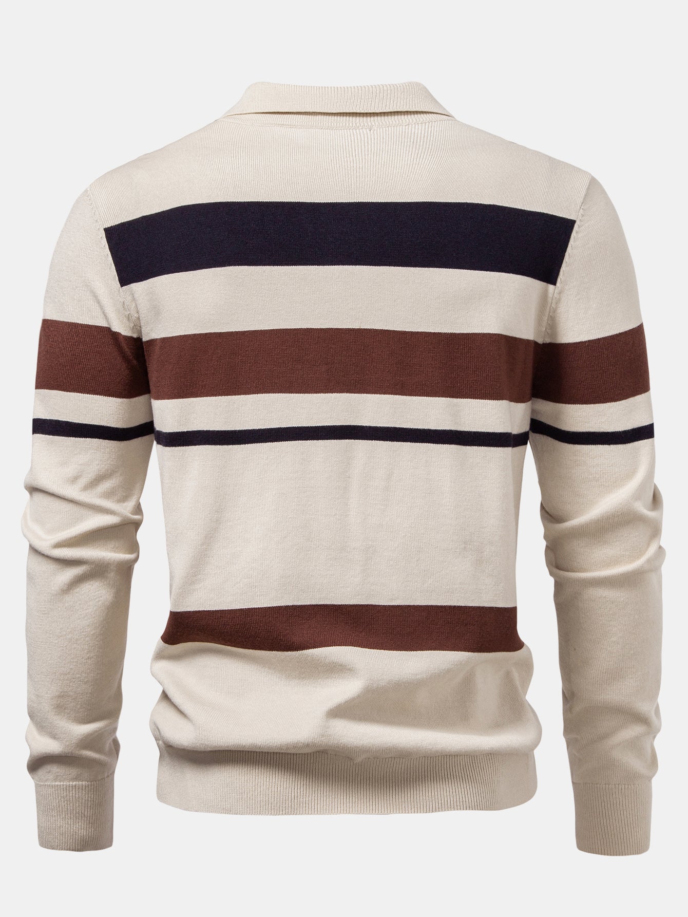 Long Sleeve Stripe Knit Polo Shirt & Slim Fit Tapered Trousers