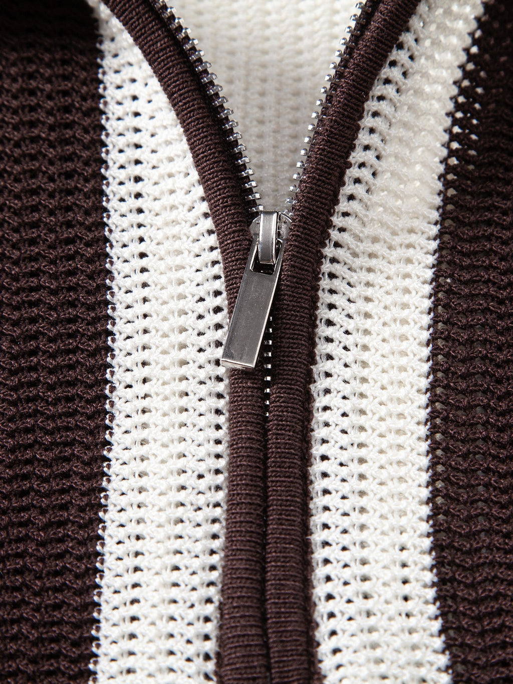 Stripe Zipper Open Knit Polo & Straight Leg Linen Pants