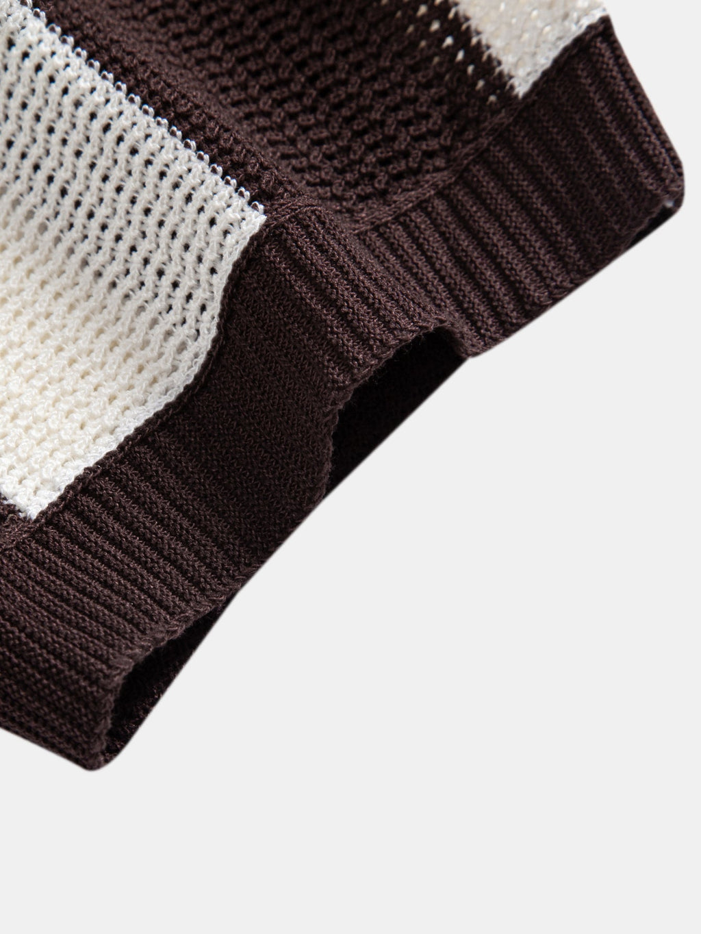 Stripe Zipper Open Knit Polo & Straight Leg Linen Pants