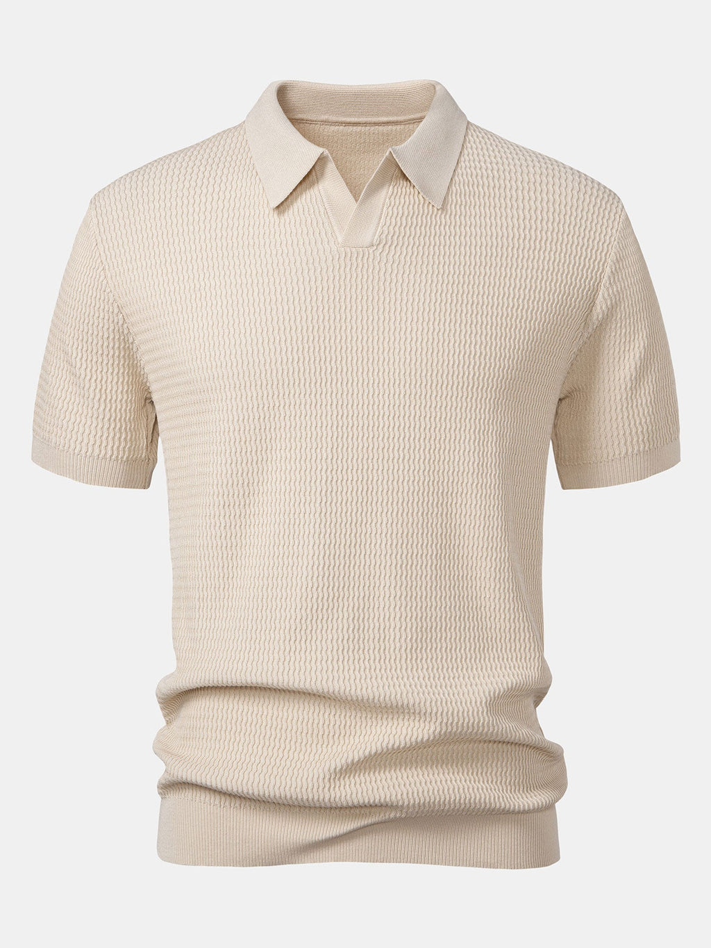 Wave Jacquard Knit V Neck Polo Shirt & Cotton Chino Shorts