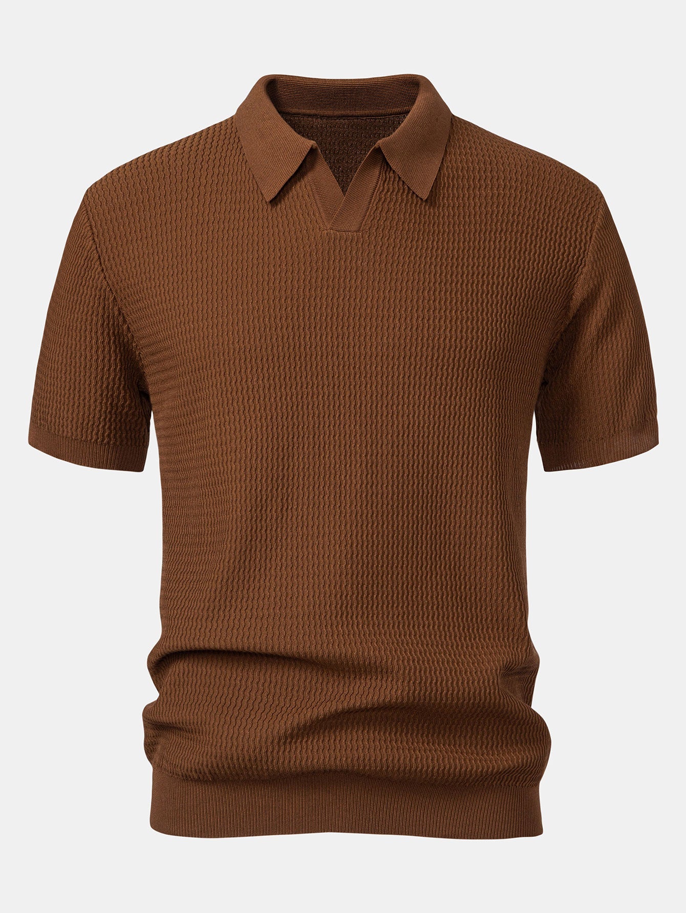 Wave Jacquard Knit V Neck Polo Shirt & Cotton Chino Shorts