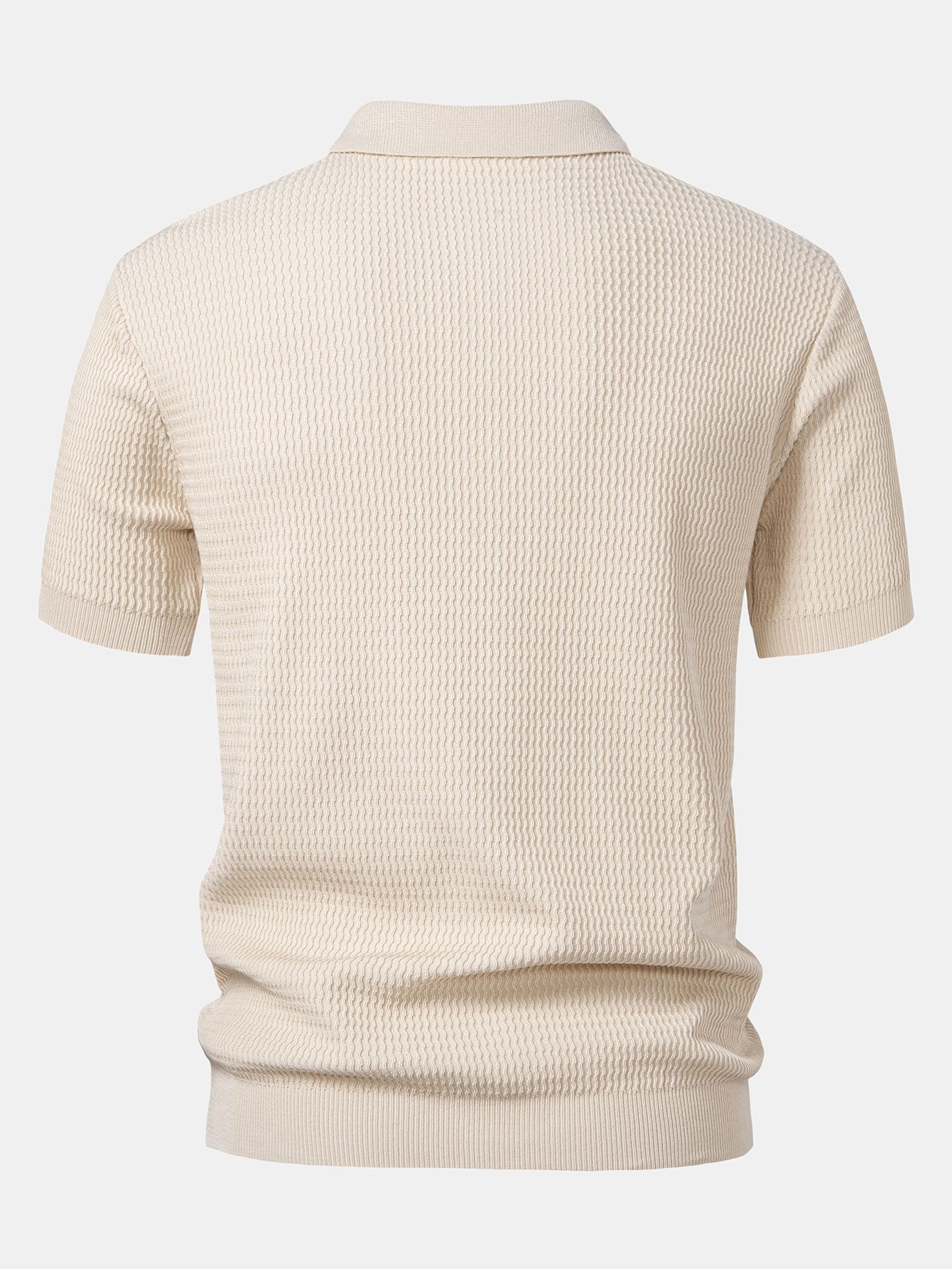 Wave Jacquard Knit V Neck Polo Shirt & Straight Leg Ribbed Pants