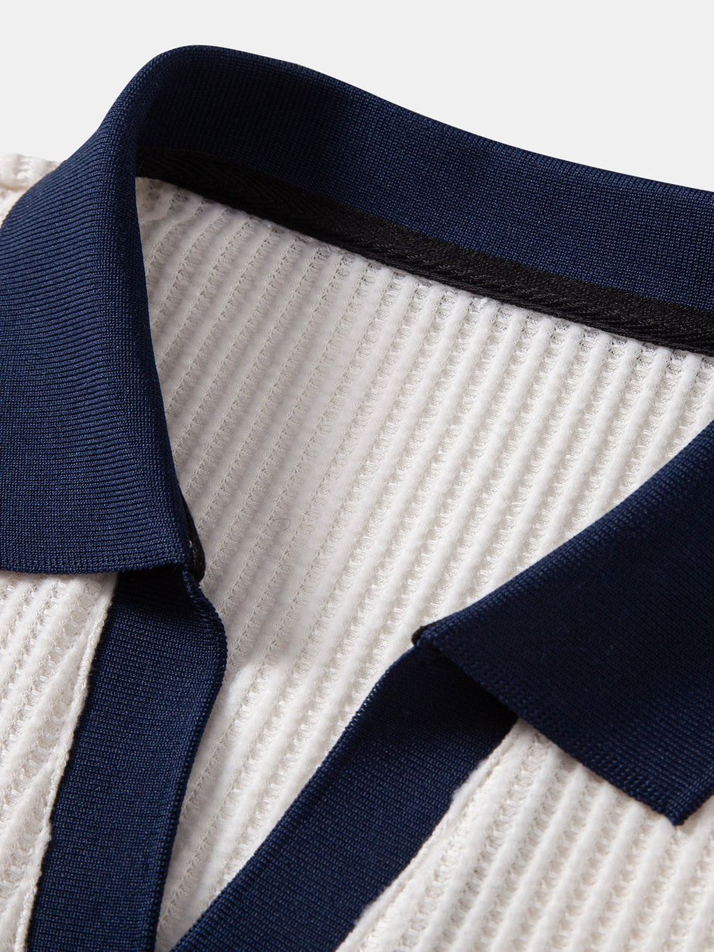 Contrast Knit Waffle Johnny Collar Polo & Drawstring Knitted Waffle Pants