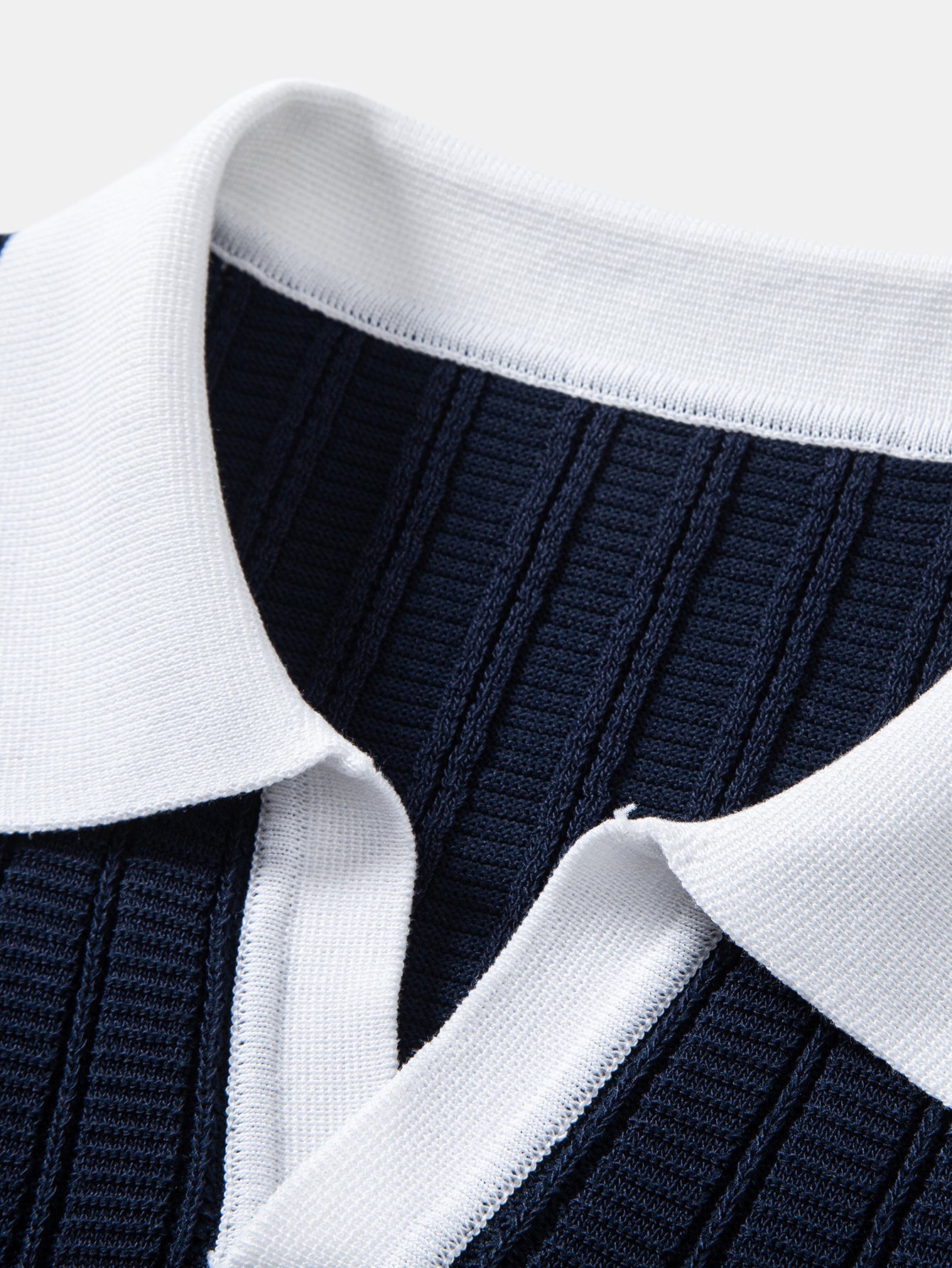 Contrast Textured Johnny Collar Knit Polo & Elastic Waist Straight Leg Trousers