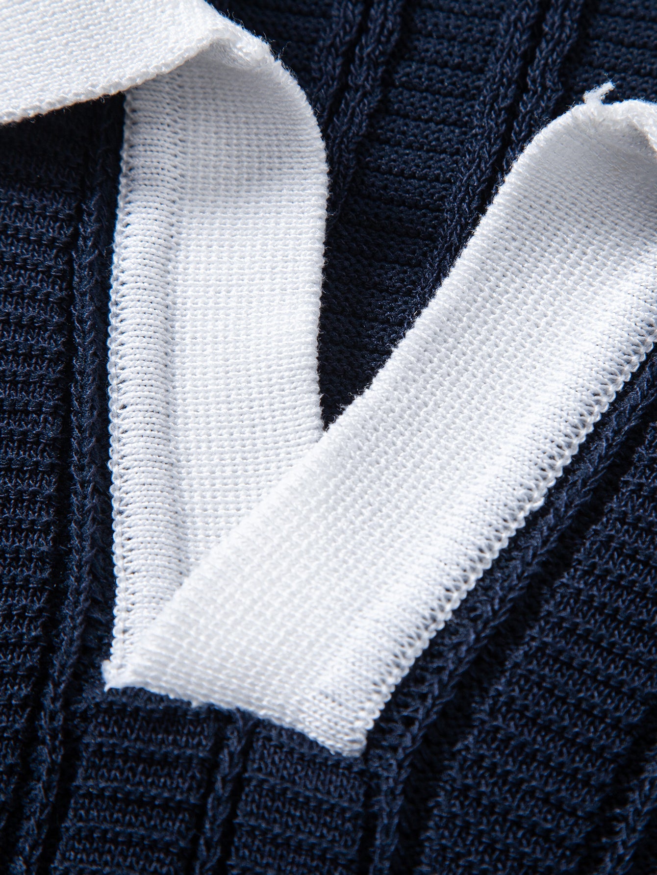 Contrast Textured Johnny Collar Knit Polo & Elastic Waist Straight Leg Trousers