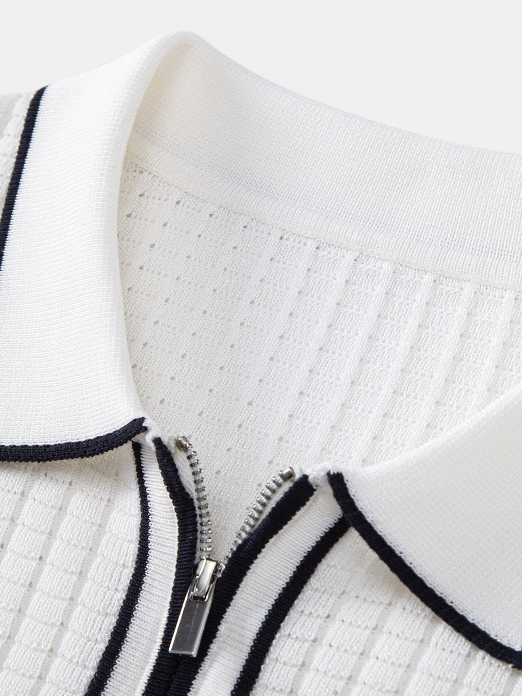 Contrast Trim Waffle Zipper Knit Polo & Slim Fit Tapered Trousers