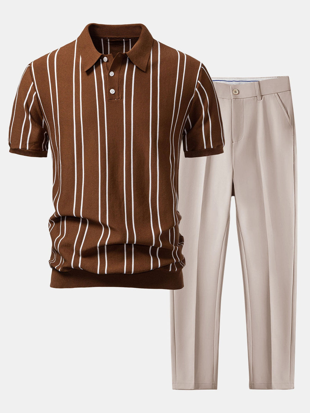 Striped Knitted Polo Shirt & Slim Fit Tapered Trousers