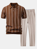 Striped Knitted Polo Shirt & Slim Fit Tapered Trousers
