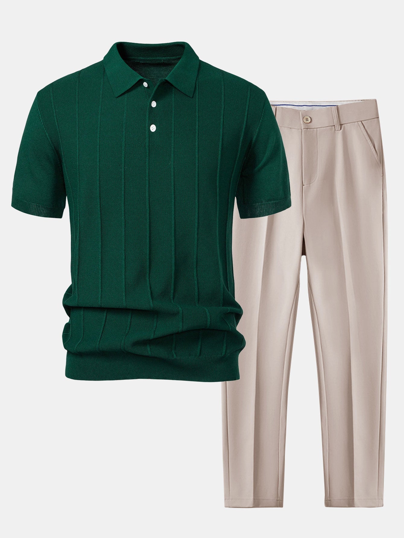 Stripe Jacquard Knit Polo Shirt & Slim Fit Tapered Trousers