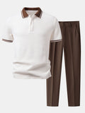 Contrast Stripe Trim Waffle Polo & Slim Fit Tapered Trousers