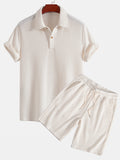 Short Sleeved Waffle Polo & Drawstring Knitted Waffle Shorts