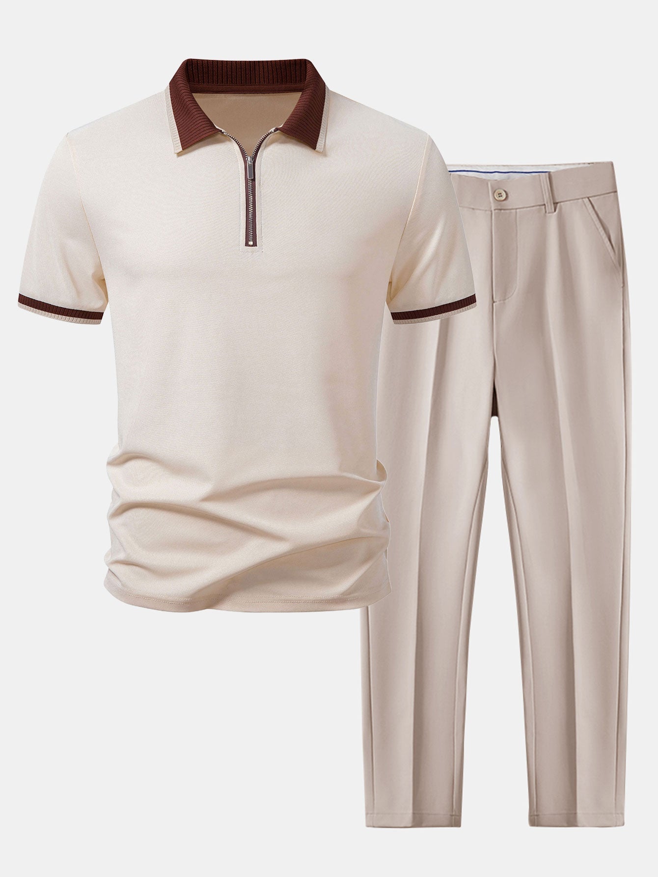 Contrast Trim Zipper Polo & Slim Fit Tapered Trousers