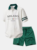 Relax Fit Milano Print Contrast Collar Polo Shirt & Cotton Drawstring 7" Shorts