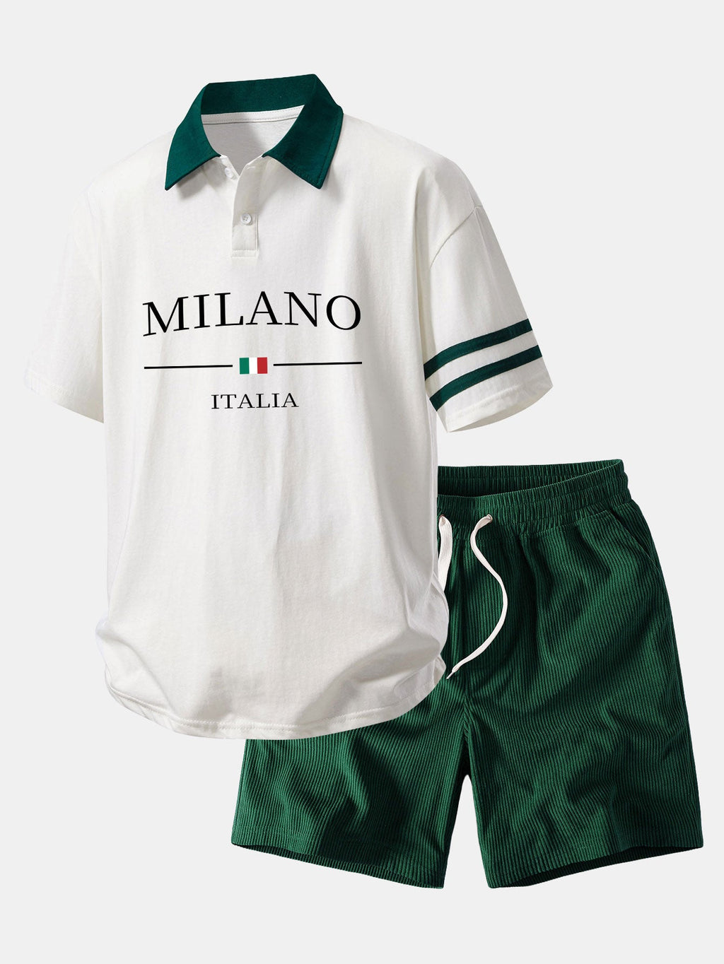 Relax Fit Milano Print Contrast Collar Polo Shirt & Corduroy 7" Shorts