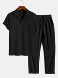 Ribbed Cuban Collar Polo & Straight Leg Ribbed Pants