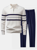 Stripe Zip Knit Ribbed Polo Shirt & Slim Fit Tapered Trousers