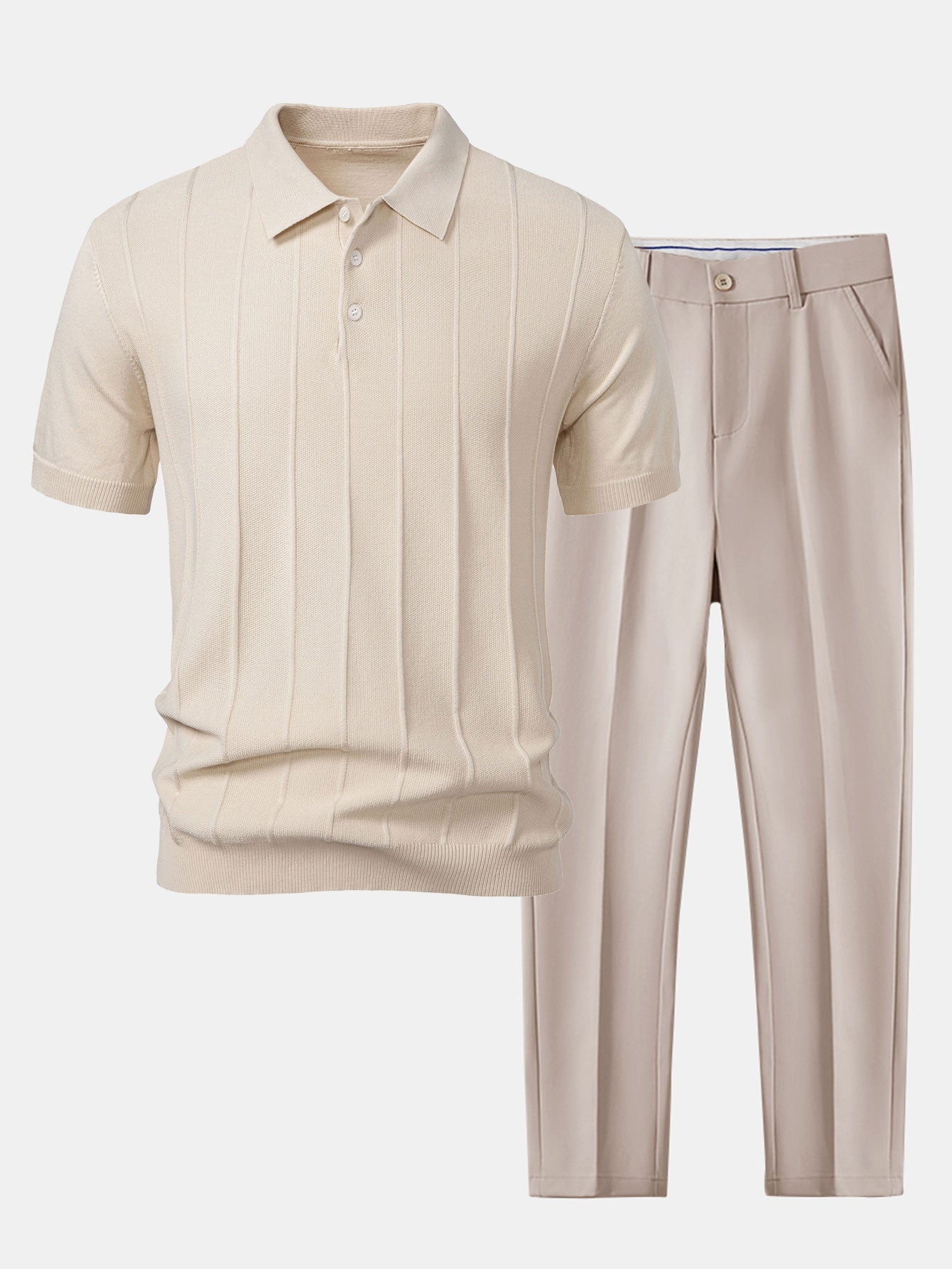 Stripe Jacquard Knit Polo Shirt & Slim Fit Tapered Trousers