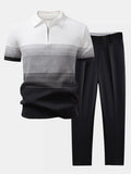 Striped Gradient Knitted Polo Shirt & Slim Fit Tapered Trousers