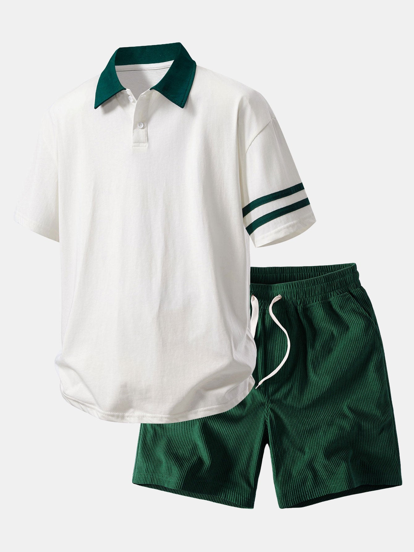 Relax Fit Contrast Collar Polo Shirt & Corduroy 7" Shorts