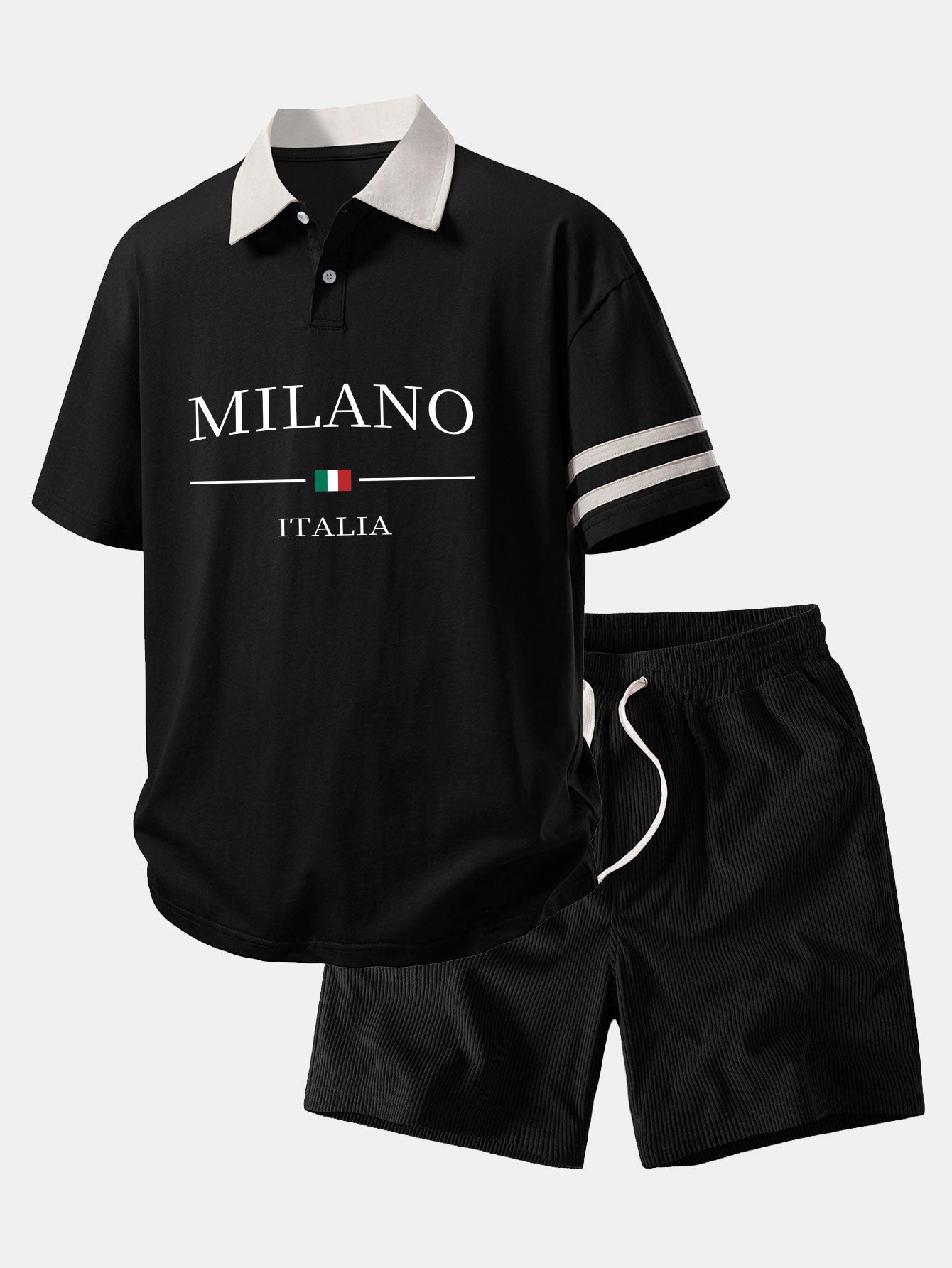 Relax Fit Milano Print Contrast Collar Polo Shirt & Corduroy 7" Shorts