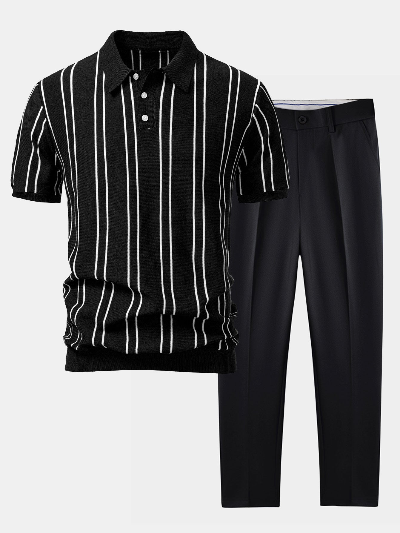 Striped Knitted Polo Shirt & Slim Fit Tapered Trousers