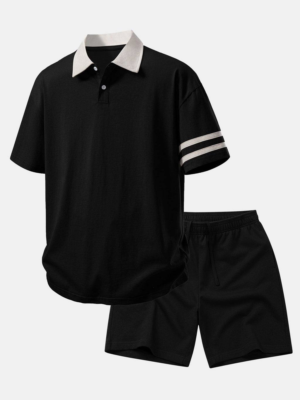 Relax Fit Contrast Collar Polo Shirt & Cotton Drawstring 7" Shorts