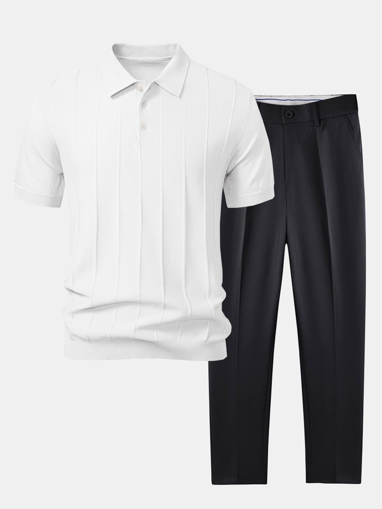 Stripe Jacquard Knit Polo Shirt & Slim Fit Tapered Trousers