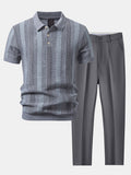 Striped Textured Knit Polo & Slim Fit Tapered Trousers