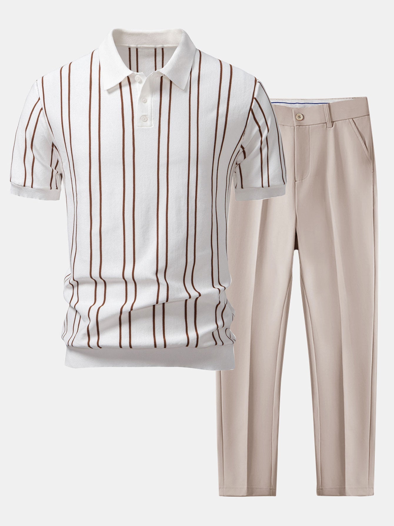 Striped Knitted Polo Shirt & Slim Fit Tapered Trousers