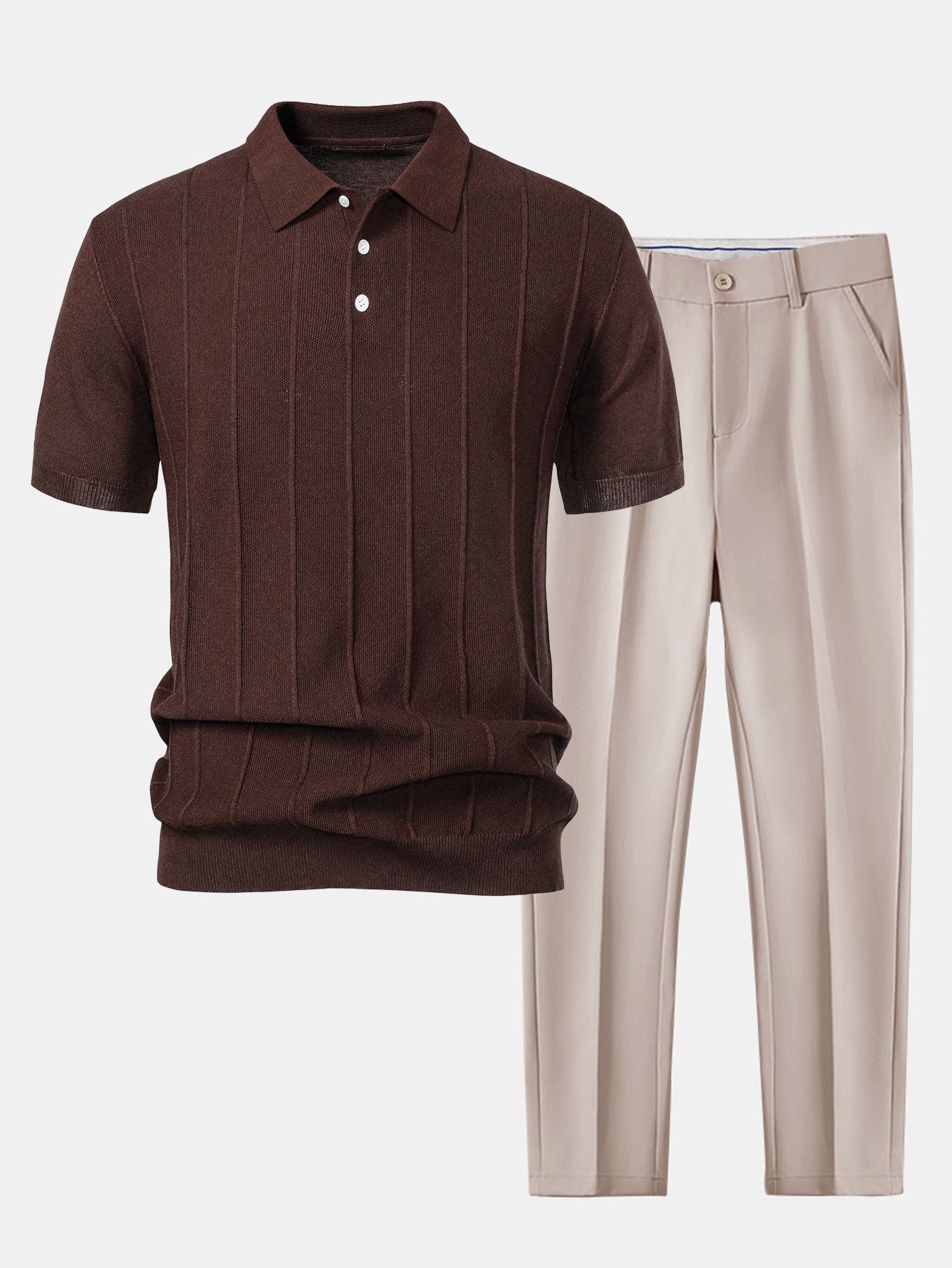 Stripe Jacquard Knit Polo Shirt & Slim Fit Tapered Trousers