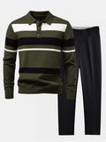 Long Sleeve Stripe Knit Polo Shirt & Slim Fit Tapered Trousers
