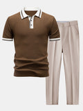 Contrast Trim Knit Polo Shirt & Slim Fit Tapered Trousers