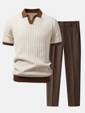 Contrast Textured Johnny Collar Polo & Slim Fit Tapered Trousers