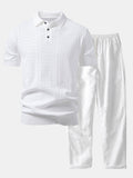 Geometric Jacquard Open Knit Polo & Straight Leg Linen Pants
